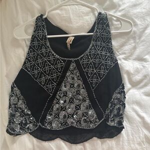 RAGA Black Sleeveless Beaded Sequin Crop Camisole